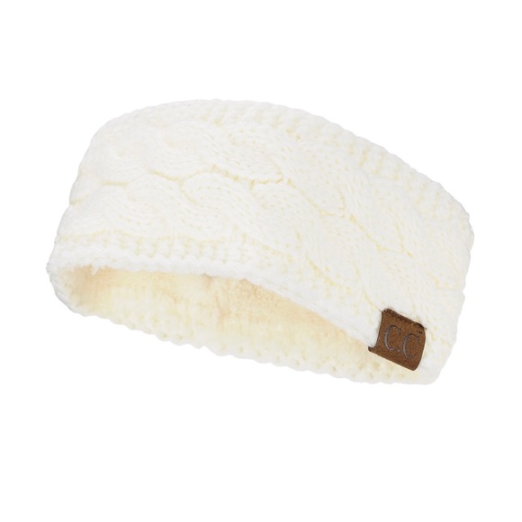 C.C Soft Stretch Winter Warm Cable Knit Fuzzy Lined Ear Warmer Headband - Picture 4 of 4